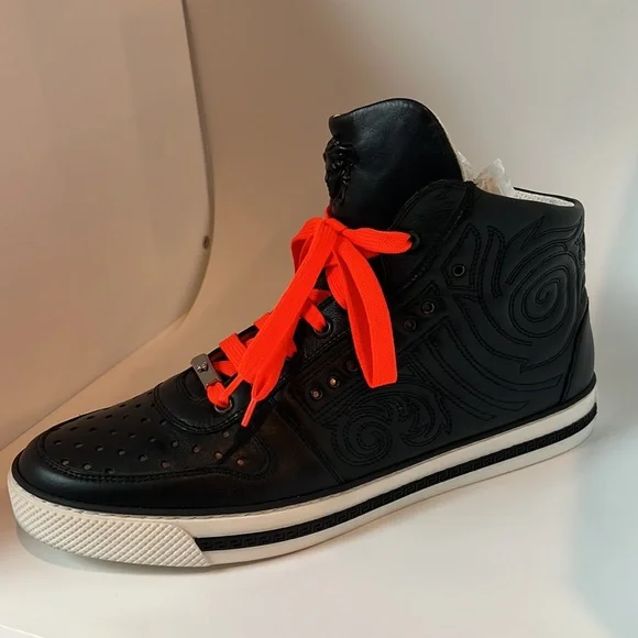 Red and Black High-Top Sneakers no box Versace VERSACE red suede Medusa emblem nastro logo ribbon high top  main image 3